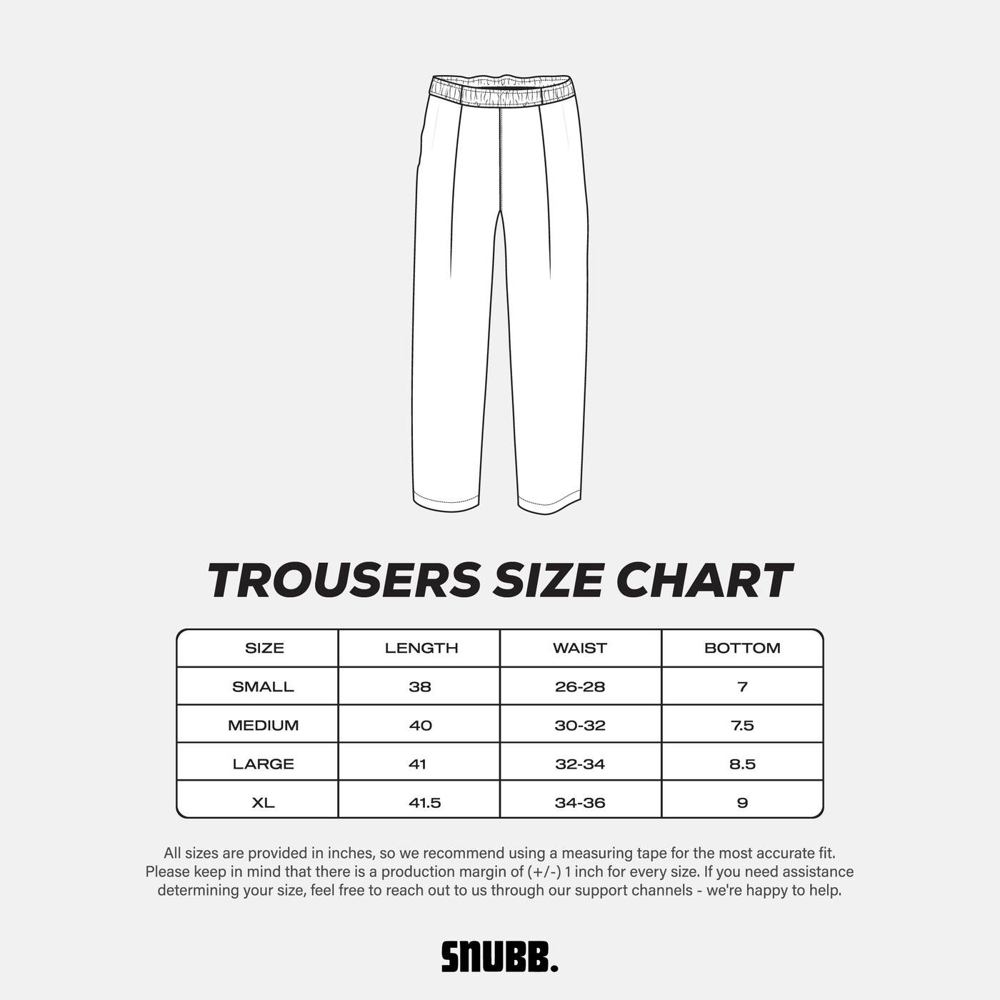Trousers size chart